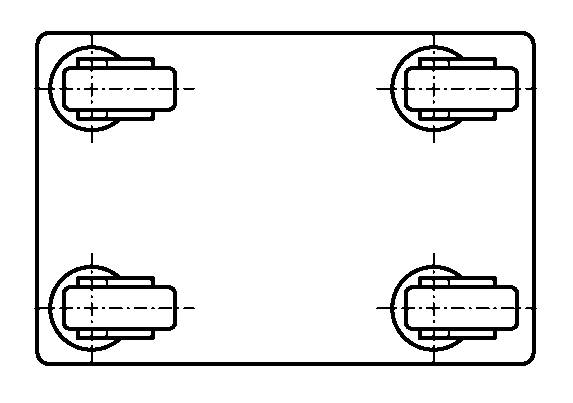 Vier Lenkrollen mit gleicher Bauhöhe - Rollenanordnung