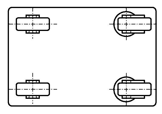 Zwei Lenk- und zwei Bockrollen mit gleicher Bauhöhe - Rollenanordnung