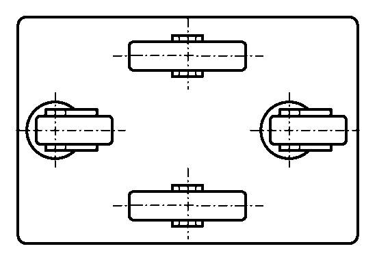 Zwei Lenk- und zwei Bockrollen mit größerem Ø - Rollenanordnung