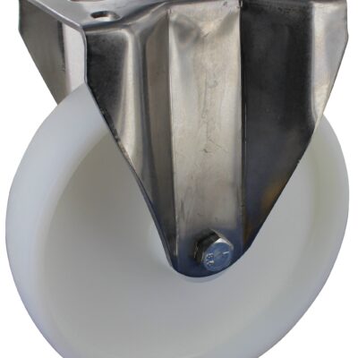 Edelstahlrolle KRN Serie: Bockrolle Rad Polyamid Ø80x30 mit 150 kg Tragfähigkeit