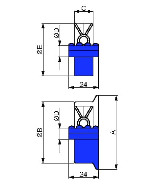 Förderröllchen RS Serie, Stahl Ø48 Bohrung, Tragfähigkeit 20KG, Kugellager, Silber