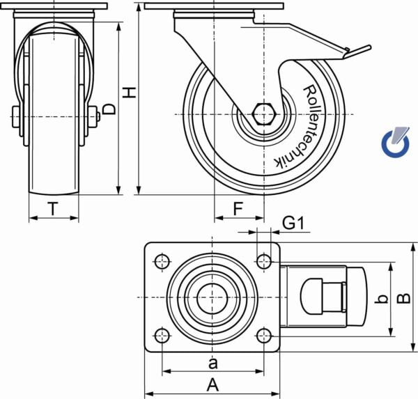 Gefederte Schwerlastrolle BRN NLKF Serie, Ø160x48mm, Stahl, geschweißt, blau, 300 KG Tragfähigkeit, 105649