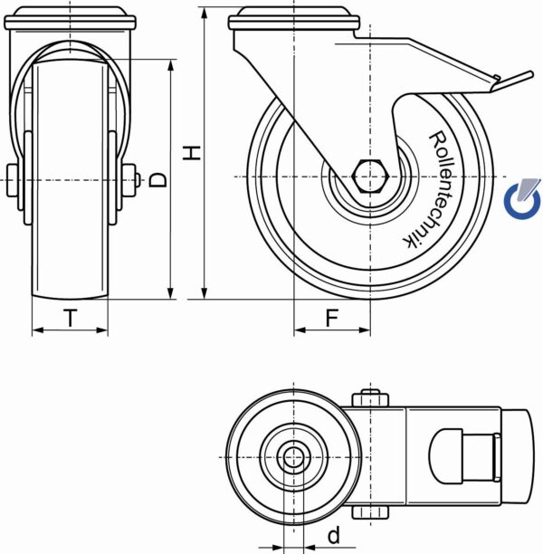 Lenkrolle mit Feststeller BRN NR Serie, Ø100x36mm, Stahl, gepresst, blau, 150 KG Tragfähigkeit, 172953