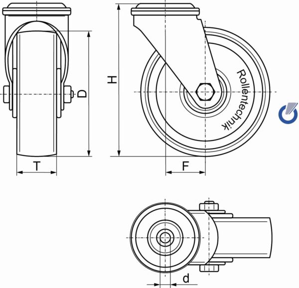 Satz 4x Mini Schwerlast Lenkrollen mit Bremse PEV SRAR Serie, Ø35x27mm, Stahl, gepresst, braun, 100 KG Tragfähigkeit, 900158