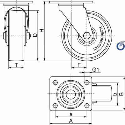 Lenkrolle ohne Feststeller GRK NL Serie, Ø250x60mm, Stahl, gepresst, schwarz, 295 KG Tragfähigkeit, 110013