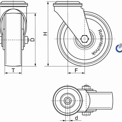 Lenkrolle ohne Feststeller KNF NR Serie, Ø100x30mm, Stahl, gepresst, natur, 180 KG Tragfähigkeit, 001386