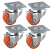 Satz 4x Mini Schwerlast-Lenkrollen PKR SLAR Serie, Ø35x27mm, Stahl, gepresst, orange, 90 KG Tragfähigkeit, 900166