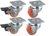 Satz 4x Mini Schwerlast-Lenkrollen 2 mit Bremse PKR SLAR Serie, Ø35x25mm, Stahl, gepresst, orange, 90 KG Tragfähigkeit, 900168