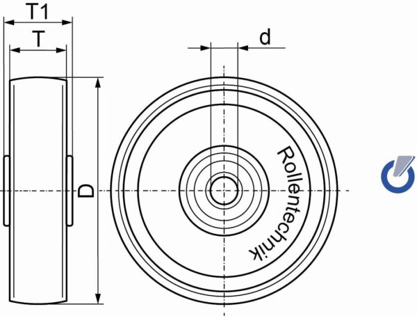 Rad mit Gleitlager Serie KRN Ø125x38mm, natur, 300 KG Tragfähigkeit, 100657