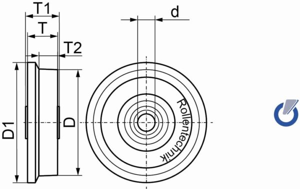 Rad mit Spurkranz Serie SRG Ø100x36mm, blau, 800 KG Tragfähigkeit, 760026