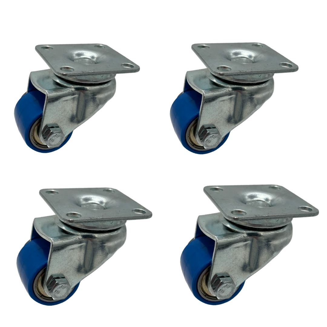 Satz 4x Mini Schwerlast Lenkrolle KRS SLAR Serie, Ø28x24mm, Stahl, gepresst, blau, 120 KG Tragfähigkeit, 900236