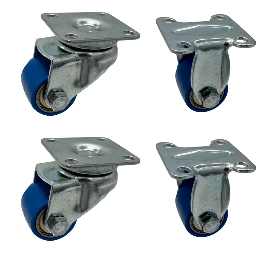 Satz 4x Mini Schwerlast Lenkrollen KRS SLAR Serie, Ø28x24mm, Stahl, gepresst, blau, 120 KG Tragfähigkeit, 900239