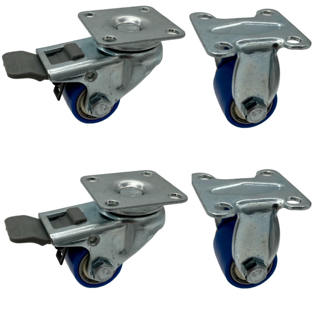Satz 4x Mini Schwerlast Lenkrollen KRS SLAR Serie, Ø28x24mm, Stahl, gepresst, blau, 120 KG Tragfähigkeit, 900240