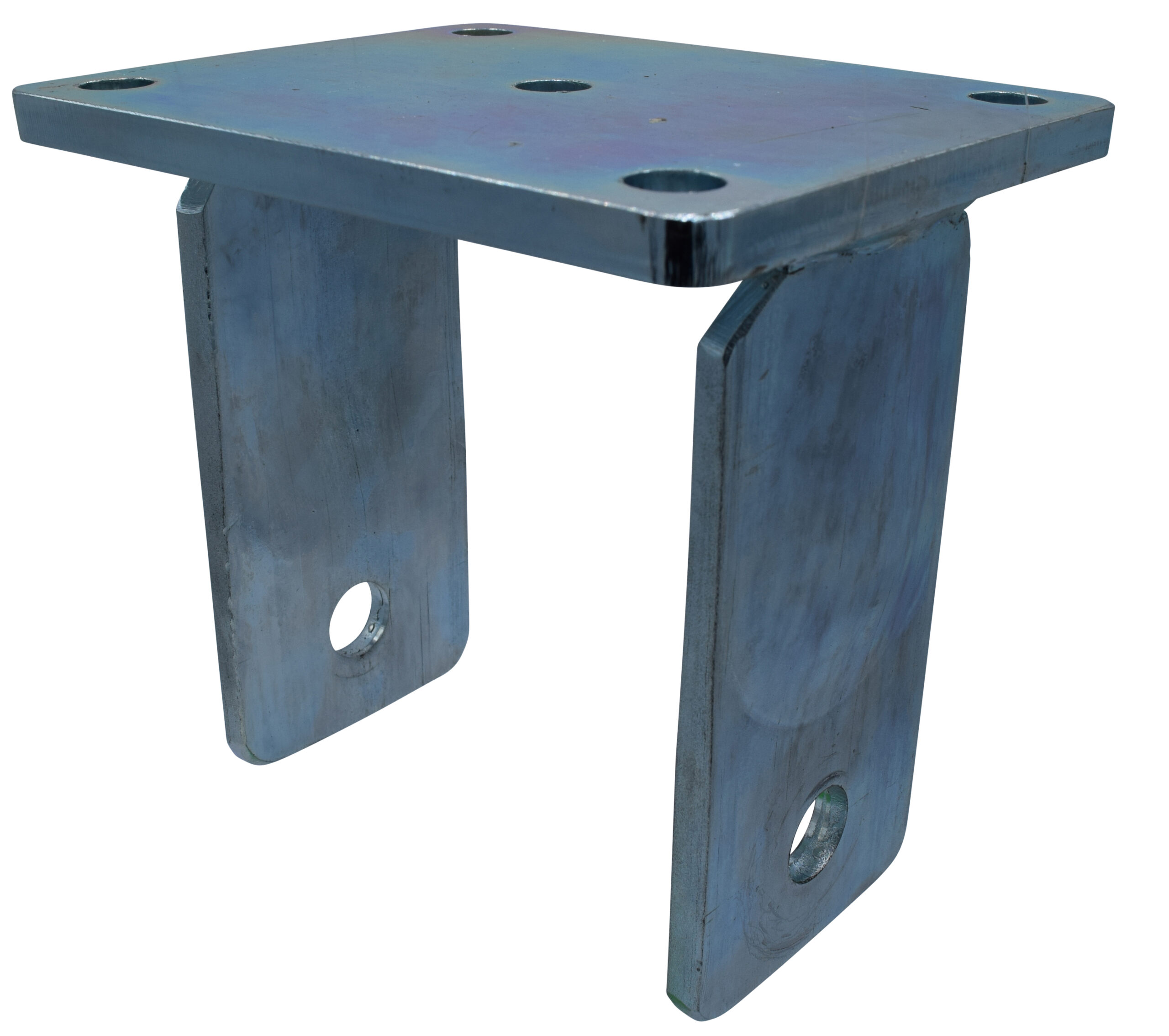 Bockgabel mit Anschraubplatte 140x110 für RadØ 2x 100, Gabelweite 130, aus Stahl, geschweißt, Tragfähigkeit bis 2000 kg