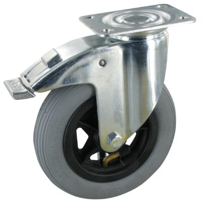 Lenkrolle mit Feststeller LWK NLA Serie, Ø150x30mm, Stahl, gepresst, grau, 60 KG Tragfähigkeit, 400574