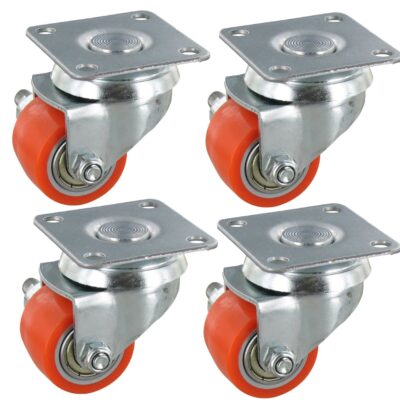 Satz 4x Mini Schwerlast-Lenkrollen PKR SLAR Serie, Ø35x27mm, Stahl, gepresst, orange, 90 KG Tragfähigkeit, 900166